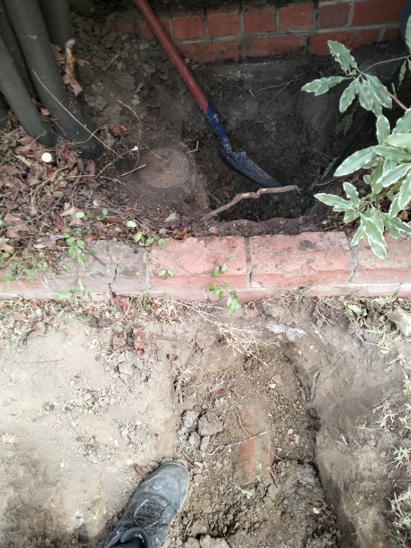 Excavation along brick edging